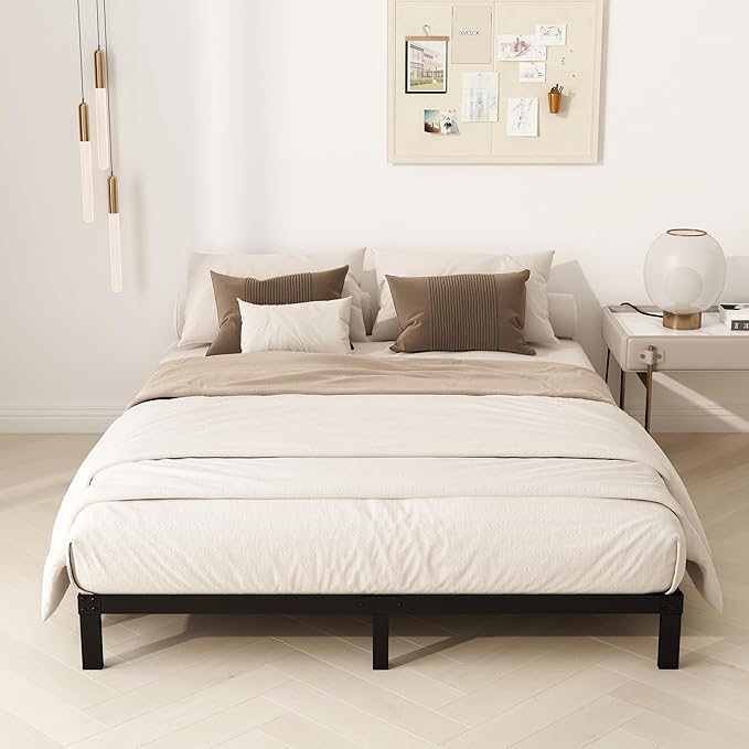 8 Inch Queen Bed Frame, Heavy Duty Metal Platform Bed Frame No Box Spring Needed, Noise Free, Easy Assembly, Black