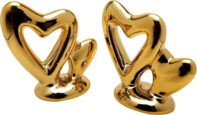 Gold Small Animal Statue Heart Statue Decor Modern Style Ceramic Gold Heart Animal Figurines Statues for Home Decor Accents Living Room Office Table Bookshelf Desk Bedroom Decorative Objects