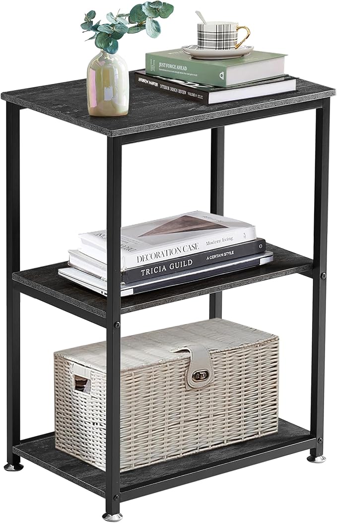 VECELO Tall End Side Table,30" Height Nightstand with 3-Tier Storage Shelf for Living Room Bedroom Office Hallway Study