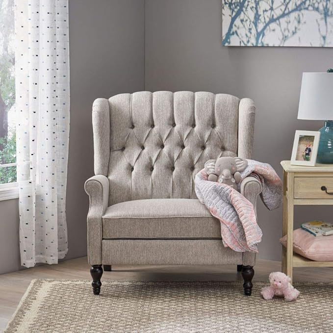 Christopher Knight Home Salome Push Back Recliner, Light Gray, Dark Brown