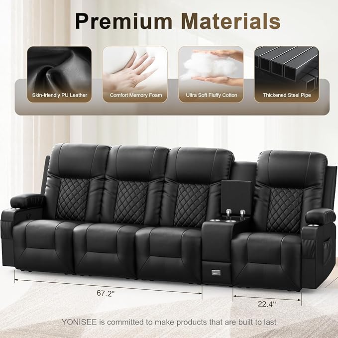 YONISEE Modern Recliner Sofa Set - 4 Seat Sofa & 2PC Swivel Recliner Chairs with Heat & Massage for Living Room (4+1+1)