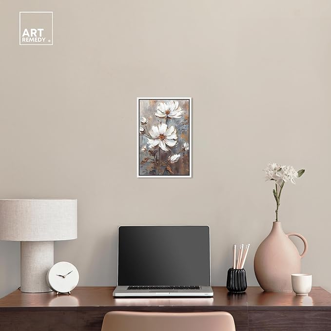 Art Remedy White Textured Flowers Canvas Elegant Floral Wall Art, White Frame, 10" x 15"