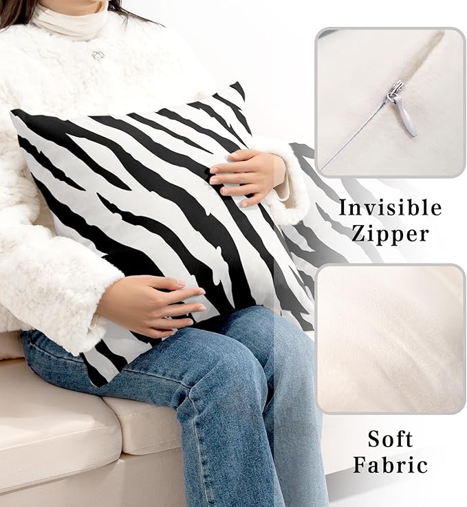 Set of 2 Modern Abstract Art Stripes Throw Pillow Covers 16x16 Black and White Vintage Animal Decorative Pillow Covers Zebra Tiger Cushion Cases Home Decor for Sofa Bed