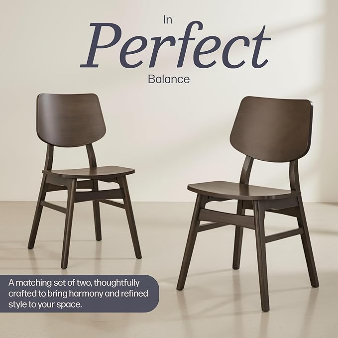 Alaterre Furniture Calais Dining – Mid Century Modern Set of 2 Dining Chairs – Solid Wood Chair Set with Minimalist Design for Dining Room or Kitchen (Walnut Finish)