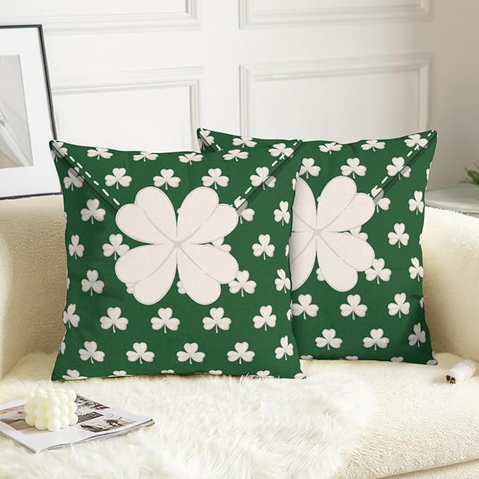 St Patricks Day Outdoor Decorative Pillow Covers 24x24 Set of 2 Green Shamrock Clover Pillows Cases Saint Patricks Day Envelope Pillowcase Covers for Spring Porch Home Sofa Couch