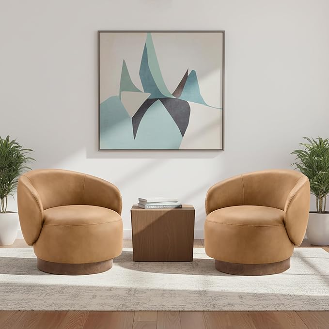 Swivel Accent Chair Modern Round Barrel Armchair with Upholstered Faux Leather for Living Room Bedroom Waitingroom,1 Box,Brown