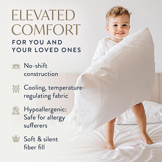 Digital Decor 100% Cotton Luxury Hotel Pillows Standard Size Set of 2, Cooling Hypoallergenic Down Alternative Pillows for Sleeping, Firm Support for Side & Back Sleepers, Made in USA, 26" x 20"