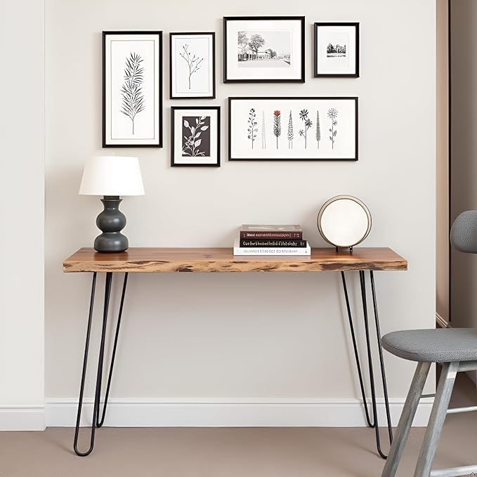 Alaterre Furniture Live Edge Wood Console Table with Hairpin Metal Legs – Rustic Solid Wood Sofa Table, Narrow Entryway Hallway Table, Industrial Farmhouse Media Console for Living Room (48 Inch)
