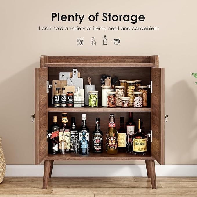 Sideboard Buffet Cabinet with Storage, Rustic Bar Liquor Cabinet with Boho Rattan Decorated Doors, Retro Credenza Console Table for Dining Room Living Room Hallway EntryWay, Vintage