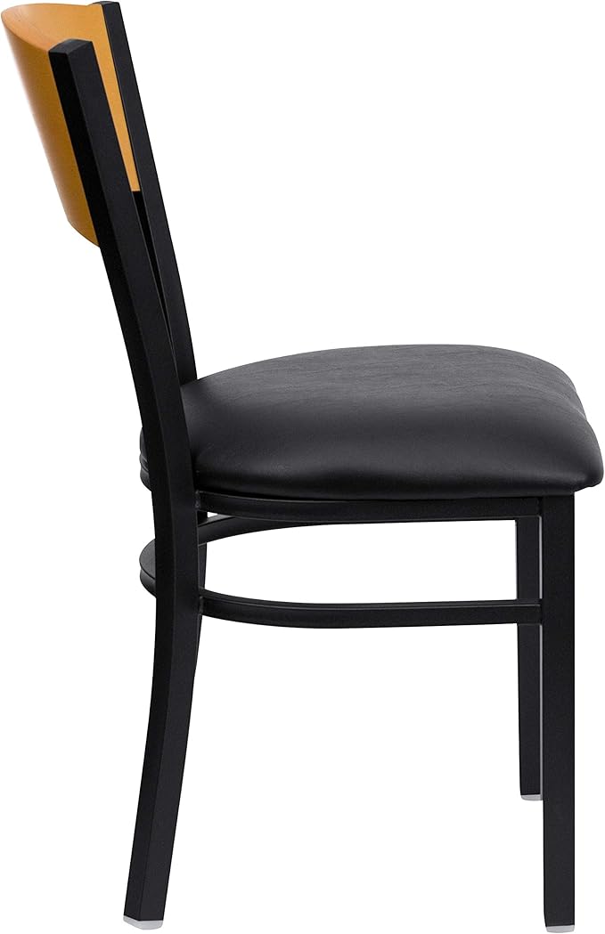 Flash Furniture 2 Pk. HERCULES Series Black Circle Back Metal Restaurant Chair - Natural Wood Back, Black Vinyl Seat