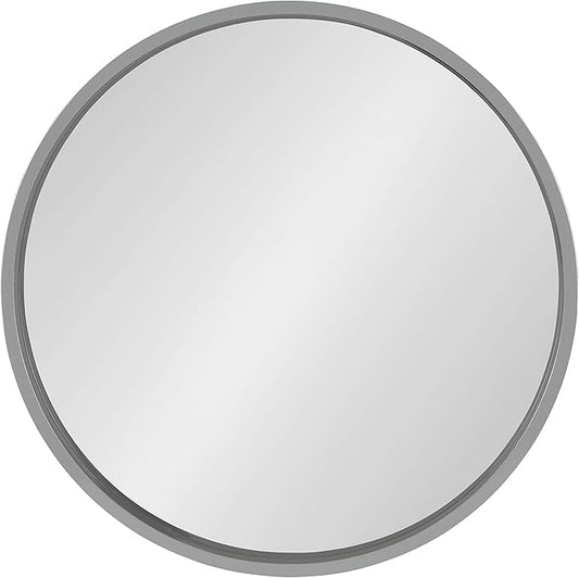 Kate and Laurel Travis Round Wood Wall Mirror, 25.6" Diameter, Gray, Modern Wall Décor Accent