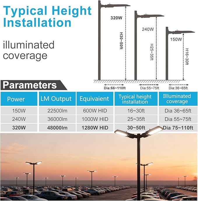 Lightdot LED Parking Lot Lights 240W 36,000LM Parking Lot Lights Outdoor 5000K IP65 Led Pole Light with Photocell, Slip Fitter Mounting for Parking Lot,Yard,Driveway-2Pack-7Yrs Warranty