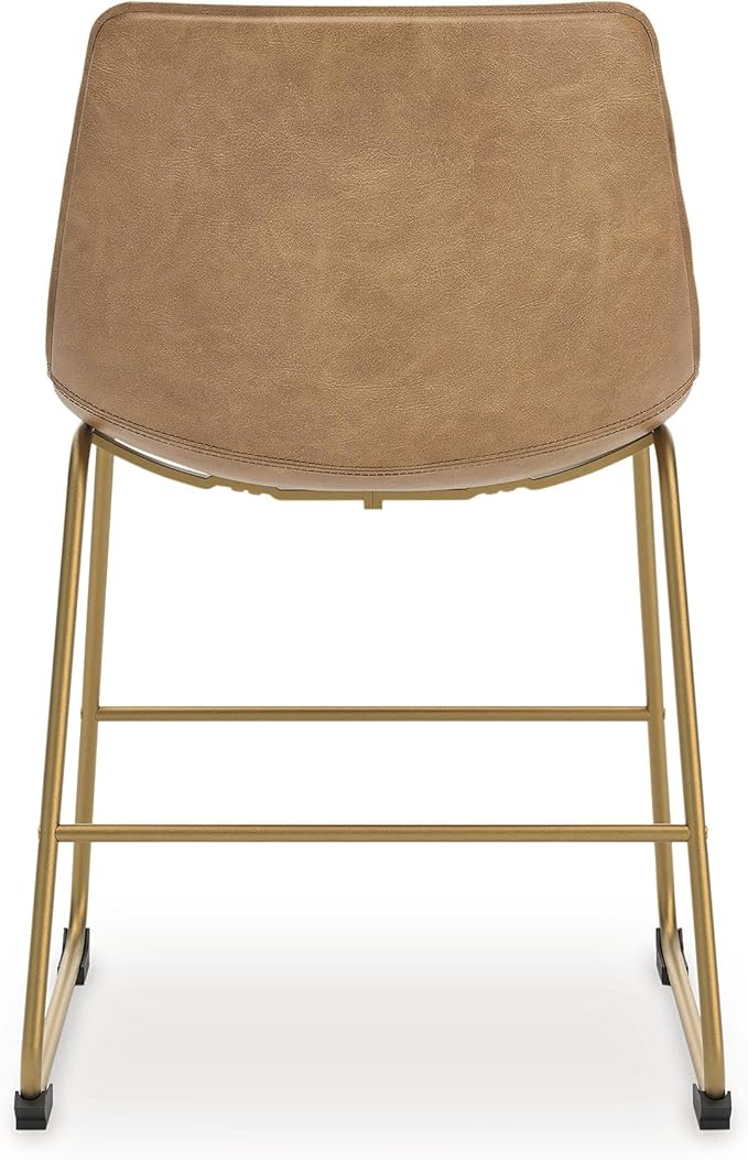 Signature Design by Ashley Lexadine Contemporary Upholstered Faux Leather Dining Chair, Set of 2, Light Brown & Gold
