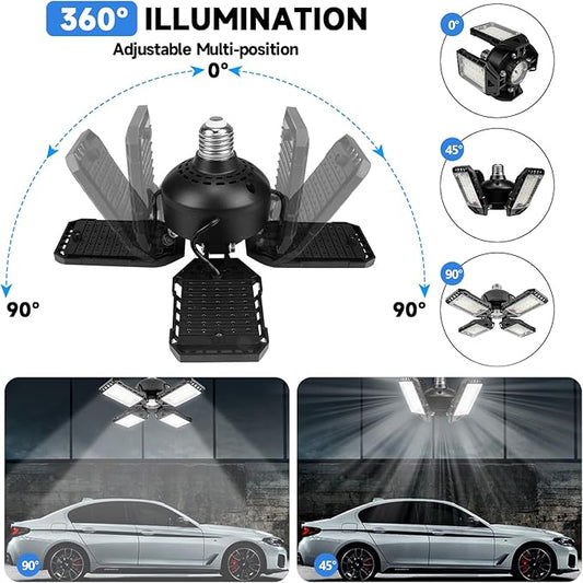 LED Garage Lights 4 Pack -120W, 12000LM 6500K Led Shop Light with 4+1 Deformable Panels, Basement Barn Light Garages Ceiling Lights, E26/E27 for Garage, Warehouse, Shop