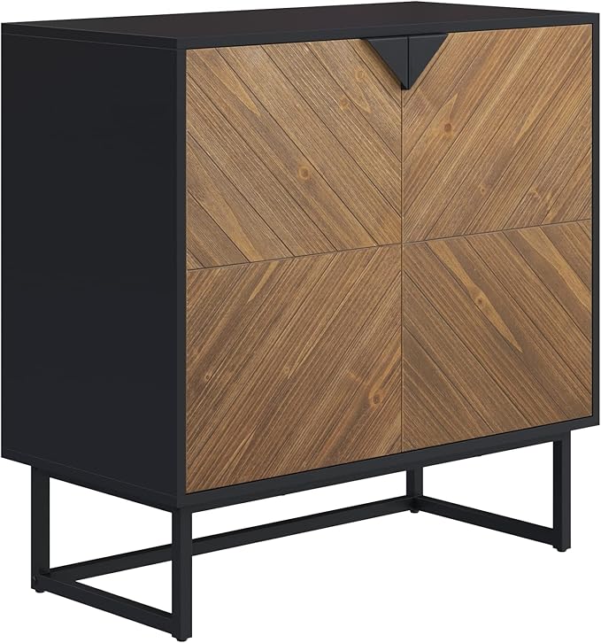 Nathan James Enloe Modern Sideboard Buffet Storage Accent Cabinet TV Stand with Doors in Rustic Pine Wood Finish and Matte Metal Base for Hallway, Kitchen or Living Room, Walnut Brown/Black, Set of 2