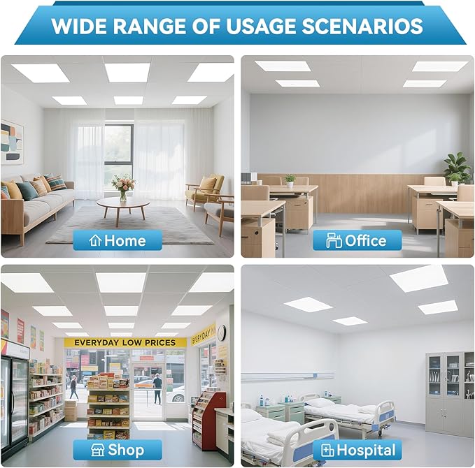 2x2 LED Flat Panel Light Drop Ceiling Office Fixture,5 CCT 3000K-6500K Adjustable & 5 Wattage Selectable, 0-10V Dimmable, 2X2 LED Flush Mount Ceiling Light,ETL Listed 12 Pack