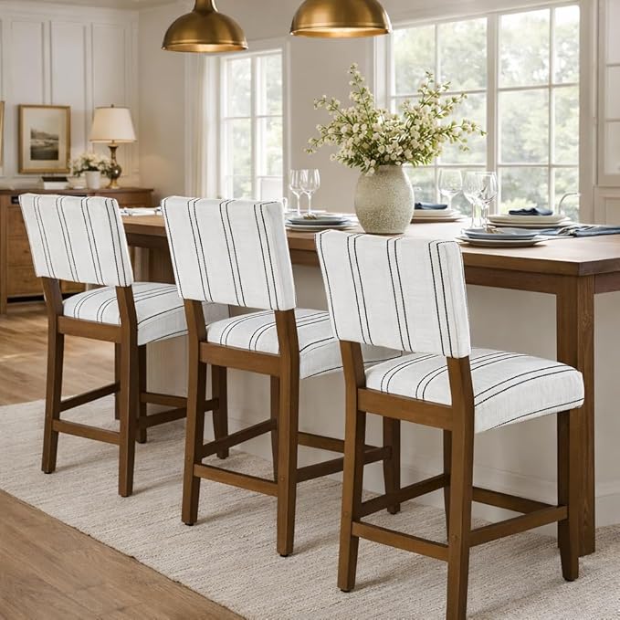 HomePop 24" Open Back Counter Stool|HomePop Home Décor|Fabric Chairs for Dining Room, Kitchen and Living Room - Black and White Stripe(Single Pack)