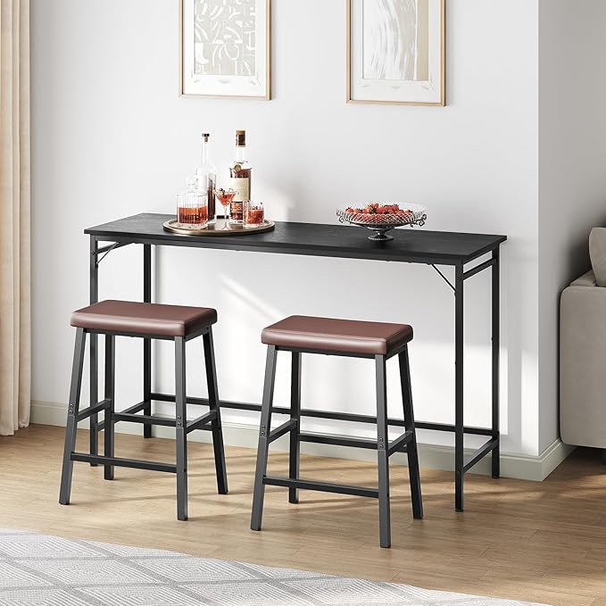 HOOBRO Bar Stools, Set of 2 Bar Chairs, Counter Height Bar Stools, 24 Inch Barstools for Kitchen Counter, PU Upholstered Kitchen Stools, for Kitchen, Bar, Dining Room, Brown and Black BC01MD01