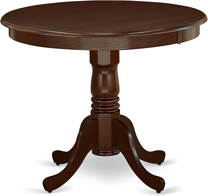 East West Furniture ANNO5-MAH-C 5 Piece Kitchen Table Set for 4 Includes a Round Dining Room Table with Pedestal and 4 Linen Fabric Upholstered Dining Chairs, 36x36 Inch, Mahogany