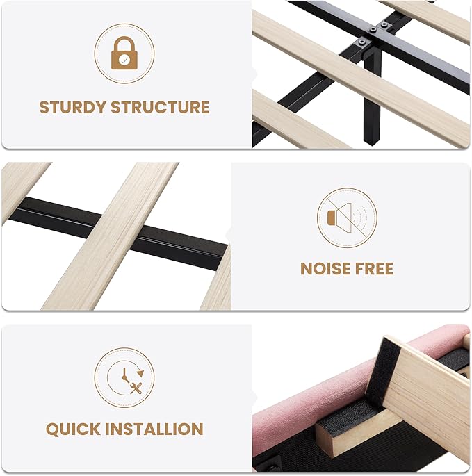 SHA CERLIN Full Size Velvet Bed Frame with LED Light, Adjustable Vertical Channel Tufted Headboard, Strong Wooden Slats Support, Noise-Free, No Box Spring Needed, Pink