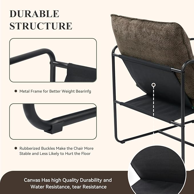Accent Chair with Metal Frame, Upholstered Living Room Chairs with Cushions, Comfy Reading Armchair for Bedroom Brown