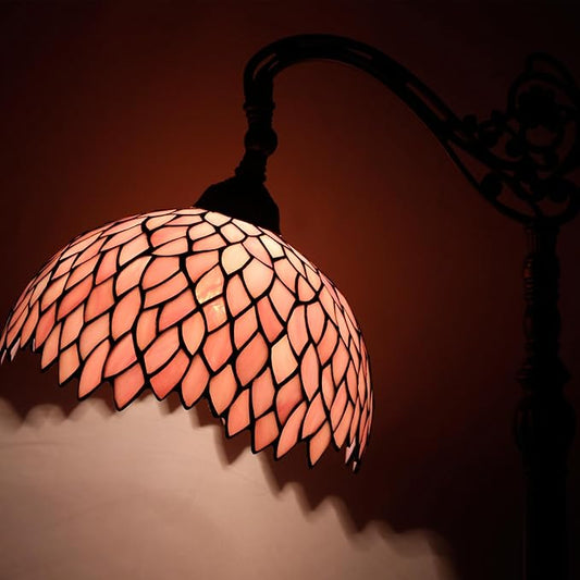 WERFACTORY Tiffany Floor Lamp Pink Stained Glass Wisteria Light 12X18X64 Inches Pole Torchiere Standing Corner Torch Uplight Decor Bedroom Living Room Home Office S523P Series