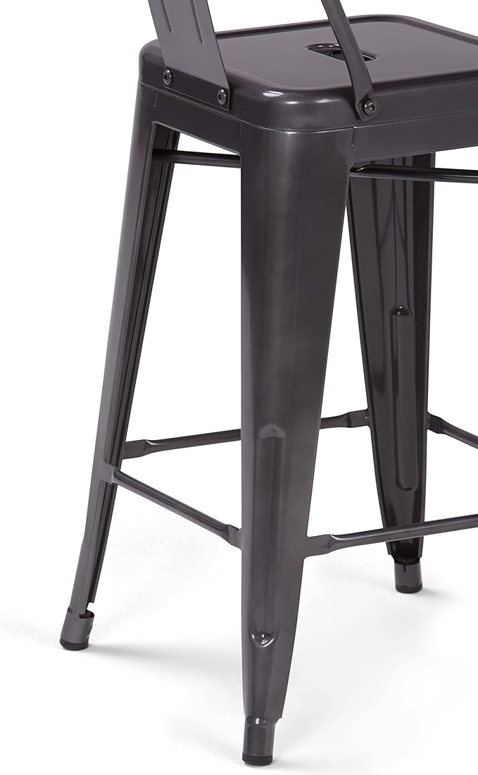 SIMPLIHOME Rayne Industrial Metal 24 inch Counter Height Stool (Set of 2) in Grey for the Dining Room and Kitchen