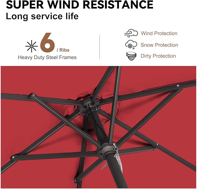7.5ft Outdoor Patio Umbrella - Table Umbrella Waterprool UV Protection, Sombrillas de Patio with Push Button Tilt, Sun Umbrella for Pool, Porch, Garden, Deck, Backyard (Red)