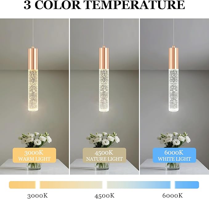 3-Pack Modern Crystal Pendant Light for Kitchen Island, Elegant Gold LED Bubble Hanging Chandelier Lighting Fixture for Dining Room Bedside