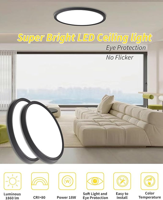 4pack 9 Inch Flush Mount Ceiling Light, 18w Led Ceiling Light, 3000k/4000k/6000k Selectable 1860lm Ceiling Light, Super Slim Led Light Fixture For Bedroom Kitchen Living Dining Room Office