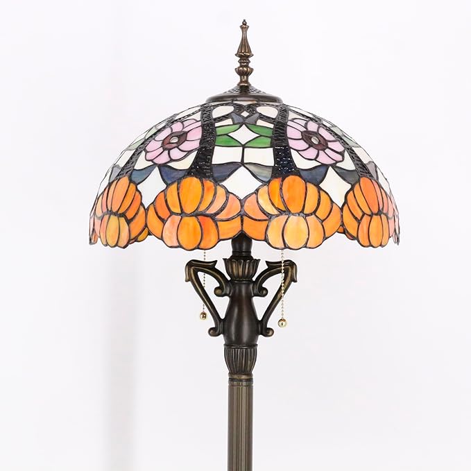 Tiffany Floor Lamp Stained Glass Standing Reading Lamp 16X16X66 Inches Antique Pole Corner Light for Bedroom Living Room Home Office (Yellow Flowers)