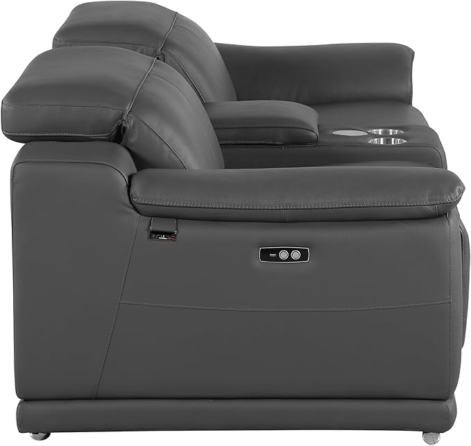 BlackJack Furniture Venice Top Grain Italian Leather Power Recline 8 Piece 5 Seater Sofa - 134" Theater Seating Modern Couch for Living Room Lounge with Adjustable Headrests & USB Port, Dark Grey