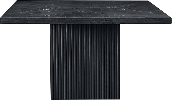 Meridian Furniture 729Black-T Belinda Collection Mid-Century Modern Dining Table, Solid Wood Base, Black Finish Oak Wood Veneer MDF Top, Square Top, Fluted Base, 54" W x 54" D x 31" H, Black