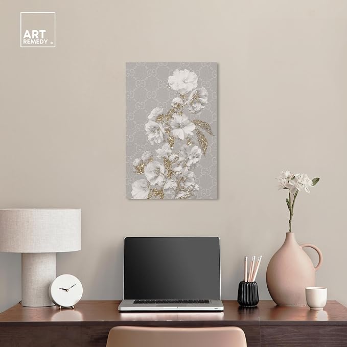 Art Remedy Floral in Classic Fashion Canvas Delicate Farmhouse Wall Art, Gallery Wrapped, 16" x 24"