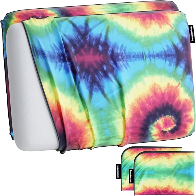 Imaginarium 2 Pack Memory Foam Pillows for Bed – 16" x 24" Standard – Fun Decorative Colorful Pillow for Sleeping – Back, Stomach & Side Sleepers – Includes 2 Extra Cooling Covers (Tie Dye)