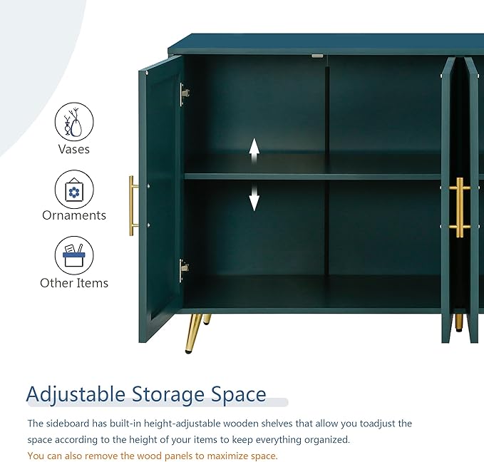 Wood TV Stand Farmhouse TVs Stand,Console Table Media Sideboard with Ample Storage and Adjustable Shelf,Unique Medieval Style,Storage Cabinet for Living Room, Bedroom,Navy Blue