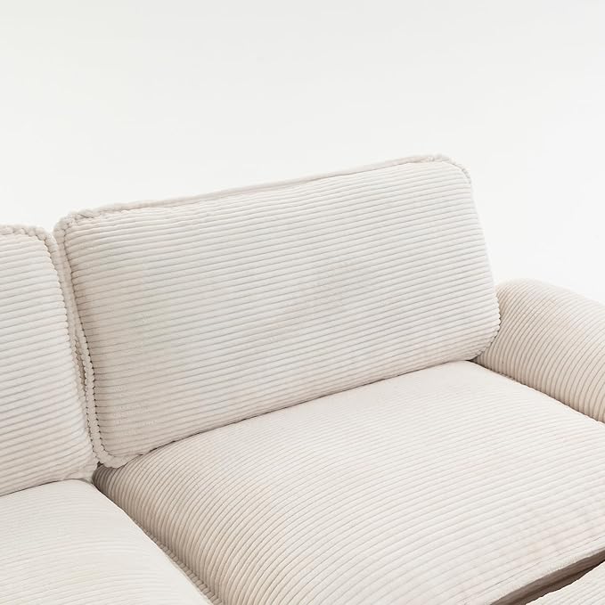 113" Convertible L Shaped Modular Sectional Sofa with Ottoman, Deep Seat Cloud Corner Couch with Layered Cushion, Corduroy Upholstered Sofa Couches w/Cupholders and Side Pockets | Wood Frame, Solid Legs