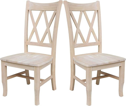IC International Concepts, Set of 2 Double X-Back Dining Chairs, Armless, Real Wood, Kitchen/Dining/Accent, 19.9"W x 22"D x 41.3"H, 225 Lbs Wt. Capacity, DIY, Paint/Stain In Any Color, Unfinished