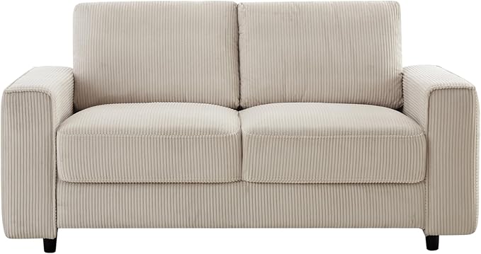 AC Pacific Derek 2 Piece Modern Corduroy Couches for Living Room, Tufted Sofas with Plush Upholstery, High-Density Foam, Sleek Black Legs, Durable Wooden Frame, Sofa and Loveseat Set, Beige