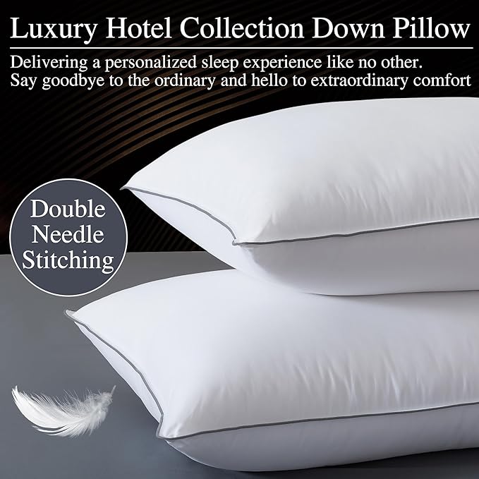 WhatsBedding Goose Down Pillows Standard Size Set of 2, Luxury Hotel Bed Pillows for Deep Sleep, Fluffy Soft Feather Down Pillow for Back, Stomach or Side Sleepers, 20" x 26"