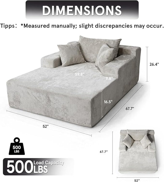 Sytopia Chaise Lounge with Armrests, Oversized Sofa Bed with 3 Pillows, Cozy Couch, Sleeper Reading Chair for Living Room Bedroom, Floor Sofa Chenille, Furniture Sala, Urban Grey