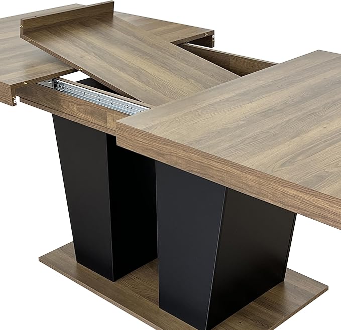Ball & Cast Expandable Dining Table for 6-10,63-78.74" Kitchen Table W/Heavy Duty Pedestal Base,Rectangular Extendable Dining Room Table for Small Space,Black+Brown