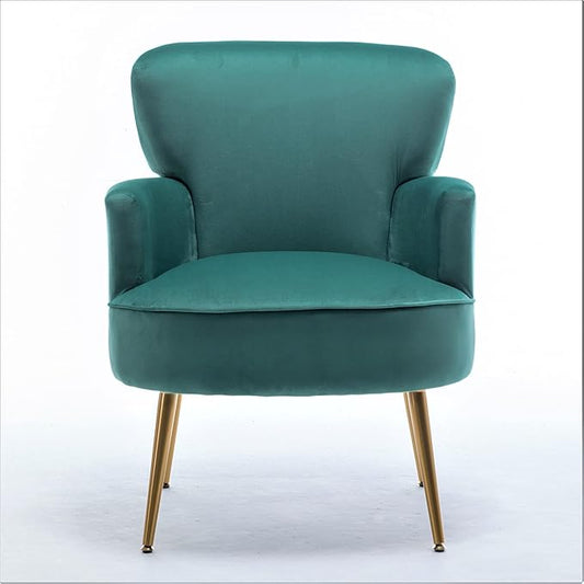 Trendy Velvet Accent Chair with Gold Metal Legs, Upholstered Armchair for Small to Mid-Size Spaces, Modern Living Room, Bedroom, Vanity Desk and Entryway, Mint Green