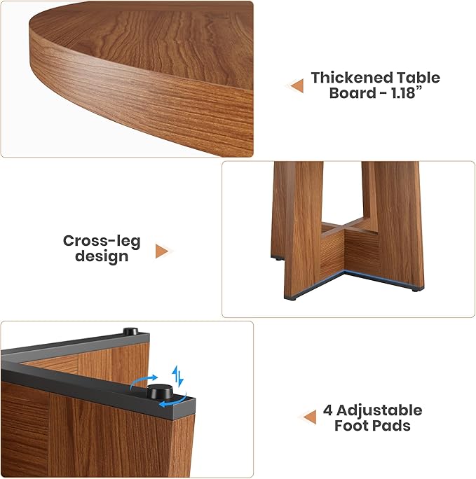 IDEALHOUSE 47" Round Dining Table, Kitchen Table for 4-6 People, Circle Tables with Sturdy Pedestal Base, Space Saving Dinning Room Furniture for Living Room, Kitchen, Brown