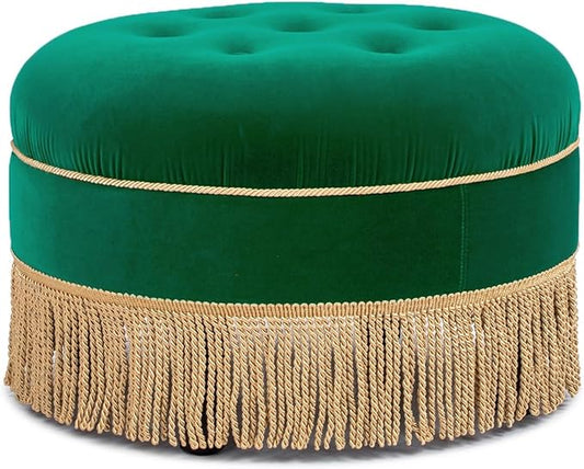 Jennifer Taylor Home Yolanda 24" Round Upholstered Accent Ottoman, Ultramarine Green