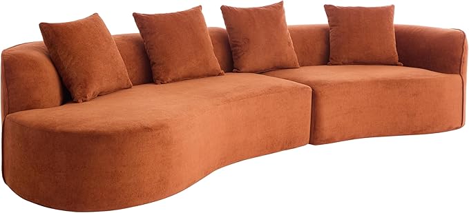 Christopher Knight Home Braebt 126" Modular Sofa with 4 Throw Pillows, Curved 5-Seater Large Sofa Couches, Comfy Upholstered Sectional Cloud Couch for Living Room, No Assembly Required, Dark Orange