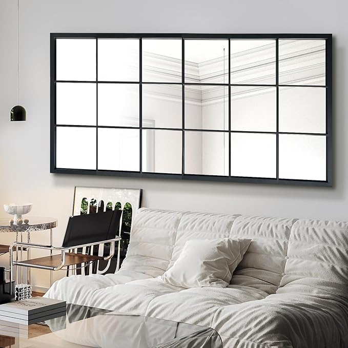 Balck Full Length Mirror,Window Pane Grid Minimalism Long Floor Wall Mounted Mirrors for Entryway,Hallway,Living Room,Fireplace 22"X53"