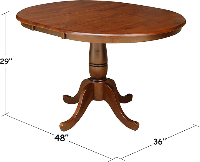 International Concepts 36" Round Top Pedestal Ext Table With 12" Leaf And 4 X-Back Chairs, Espresso