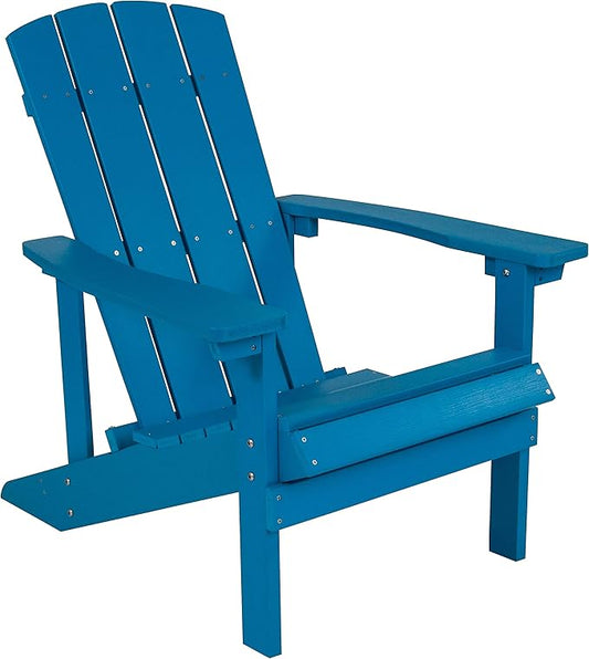Flash Furniture Charlestown Commercial Grade Indoor/Outdoor Adirondack Chair, Weather Resistant Durable Poly Resin Deck and Patio Seating, Blue