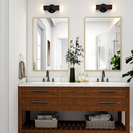 HARRITPURE 28"x20" Bathroom Mirror for Wall, Gold Framed Rectangle Mirror Aluminum Alloy Frame Wall-Mounted Horizontally/Vertically for Entryway/Bedroom/Vanity